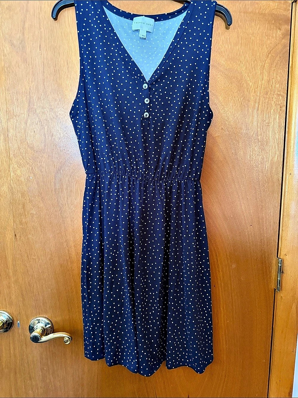 French Grey Maella Brushed Knit Polka Dot Dress Midi Dress Blue & White Large